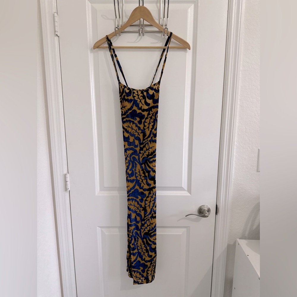 Blue dress open cross back